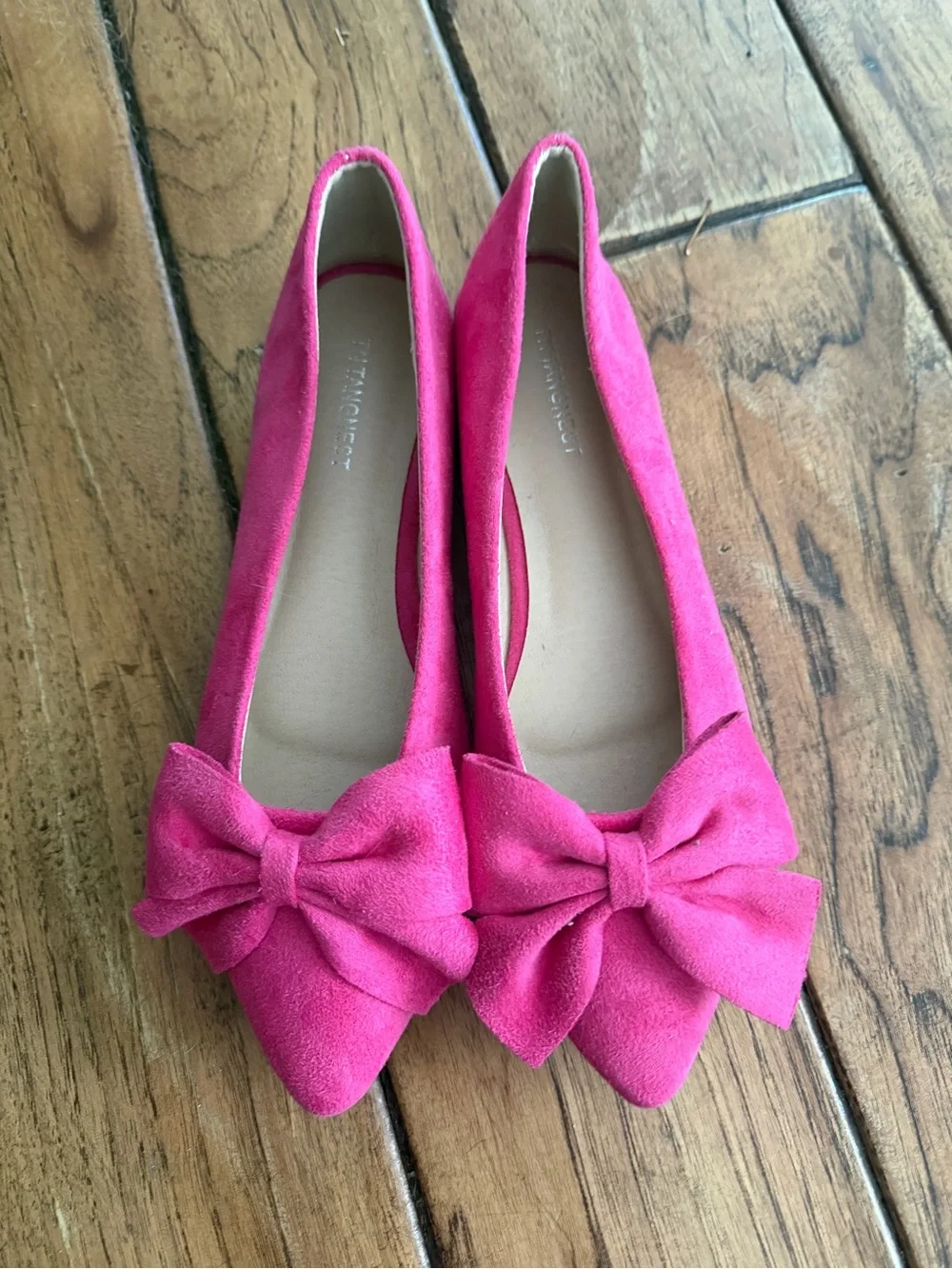 Pink Suede Bow Pointed Toe Flats